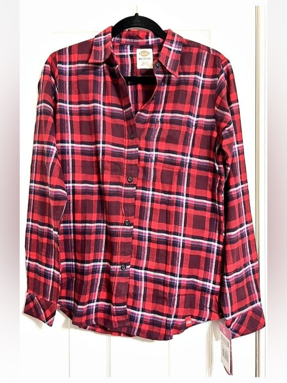 Dickies Girls XL 18-20 Long Sleeve RED Flannel Plaid FEMININE FIT Shirt NWT